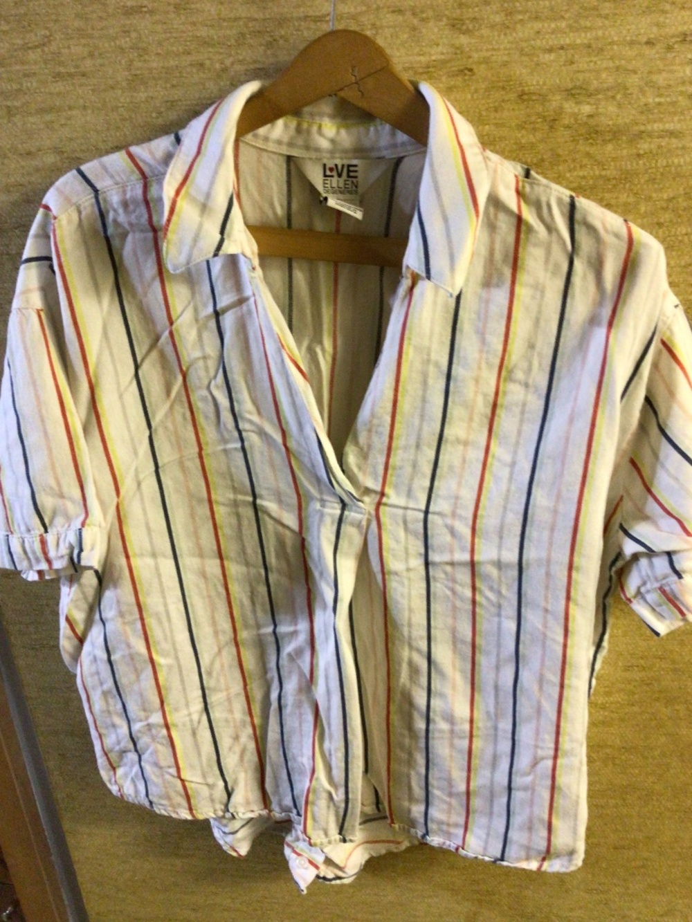 Short sleeve  top oversized med. by Ellen Degeneres button detail back linen mix
